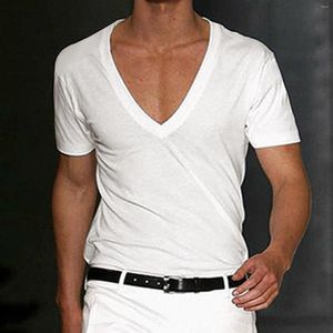 Erkekler Tişörtler Erkekler Yaz Kısa Kollu V Boyun Katı Külot Günlük Gömlek Bluz Fantezi