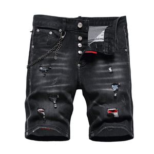 Tr apstar dsq calças de brim curtas masculinas hip hop rock moto design masculino rasgado denim motociclista dsq verão jeans preto curto 1101