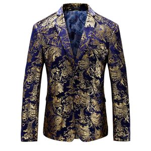 Męskie garnitury Blazery cekin męski płaszcz zwykły blezer heren złota kwiatowy nadruk świąteczny kurtka świąteczna Slim Fit 5xl duży rozmiar