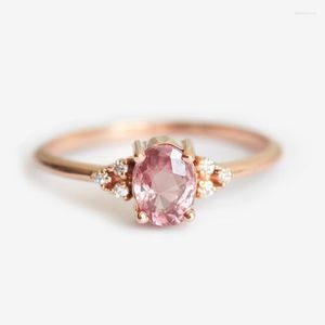 Eheringe Schöner Ovalschliff Natürlicher Rosa Saphir Und Zirkon Strass Verlobungsring Für Frauen