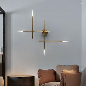 Lampy ścienne minimalistyczne geometryczne światła foyer tło g4 sconce sypialnia nocna El Asle Cross Line Dekoracja Lampa Złota Metal