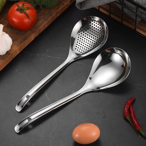 Spoons Large Soup Ladle 304 Stainless Steel Leaky Thickening Extended Handle Household Kitchen Filter Scoop 230302