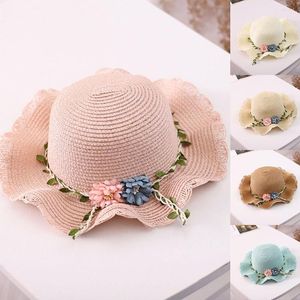 Hats Cute Summer Baby Girl Fashion Children Pure Color Two Flowers Sunshade Straw Hat Cap Outdoor Beach Sun Caps#g