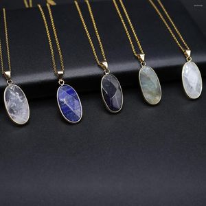 Pendant Necklaces Natural Stone Necklace Oval Shape Faceted Crystal Quartz Agate Stainless Steel Chain For Jewelry Party Gift