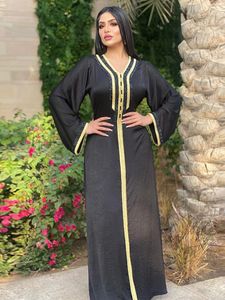 Casual Dresses Siskakia Fashion Muslim Hijab Dress Eid Elegant Women Black Diamond Ribbon Moroccan Kaftan Turkey Arabic Islamic Clothing 230302