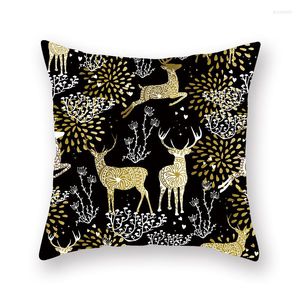 Pillow Christmas Throw Cover Gold Elk Printing Polyester Sofa Office Decorative Pillows