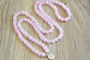 Strand 108 Mala Beads Bracelet Rosequartz Prayer Necklace Lotus Yoga Jewelry Buddhist Meditation Laps