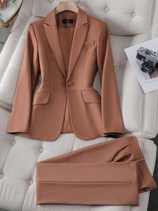 Kvinnors kostymer blazers svart kaffe lila enkelknapp blazer och byxdräkt formella kvinnliga damer långärmad affärsarbete slitage slim 2 bit set 230302