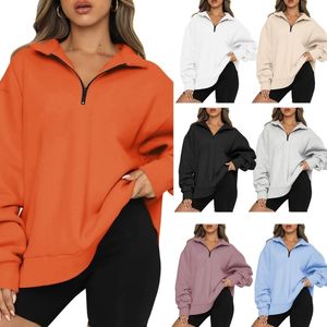 Womens Hoodies Sweatshirts Casual Long Sleeve Sweatshirt Solid Color Half Zip Drop Shoulder Quarter 14 Zipper Pullover Oversized Tunic Top H7EF 230301