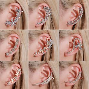 Brincos de garanhão 1pc Crystal Rhinestone Ear manguito para mulheres flores de borboleta sem perfuração sem perfuração sem perfuração