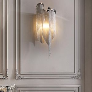 Vägglampa moderna lampor guld/silver aluminium kedja sovrum sovrum tofs sconce spegel dekor ledning g9 lampor inomhusbelysning
