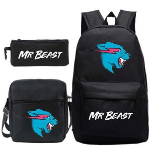 Backpack Mr Beast Backpack 3 PcsSet Boy Girl School Bag Men Women Business Rucksack Los Compas Book Bag Anime Harajuku Knapsack