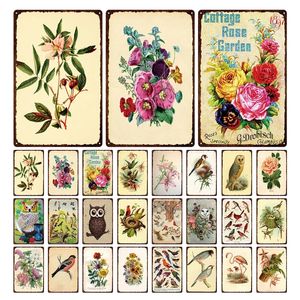 Watercolor Garden Beautiful Flower Bird Tin Sign Plaque Floral Metal Sign Retro Wall Art Retro Poster Home Decor Iron Painting 30X20cm W03