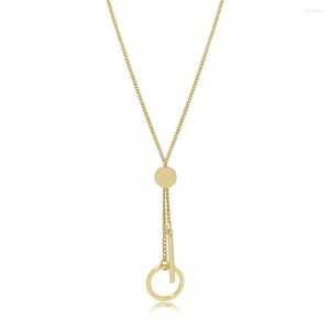 Pendant Necklaces Casual Gold Color Plating Circle Chain Tassel Round Disc Bar Long Necklace For Women Daily Decoration Jewellry