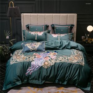 Bedding Sets Peacock Embroidery 1/4/6 Pcs Set Bedclothes 1000TC Egyptian Cotton Bed Linens Duvet Cover Sheet