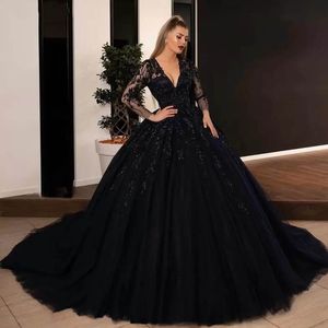 Sheer V Neck Black Beading Ball Gown Colorful Wedding Dresses Applique Boutique Princess Vintage Beads Bridal Gown Backless Wedding