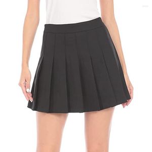 Kjolar kvinnors höga midja veckade tennis kjol jk japan koreansk stil mini gotisk y2k tjej kort pläd svart