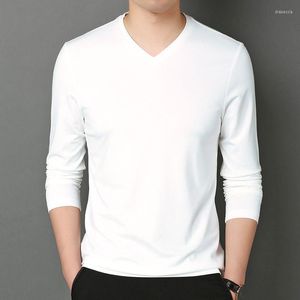 Erkek Tişörtleri Pamuk Yüksek Yakalı Uzun Kollu Gömlek Erkekler Katı İnce Uygun Büyük Boyut T-Shirt Bahar Sonbahar Kore Giysileri Dip S129