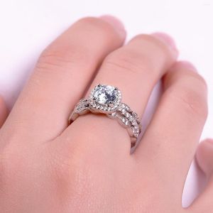 Cluster Rings GEM'S BALLET 925 Sterling Silver Promise Ring Round Moissanite Engagement For Women 1.0Ct 6.5mm 3 Band Art Deco Set