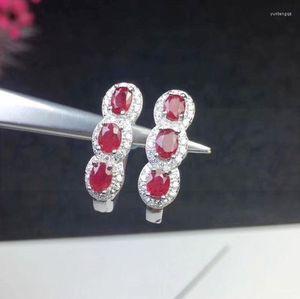 Hoopörhängen Natural Real Ruby eller Emerald Earring 925 Sterling Silver Fine Jewelry 0.35CT 6pcs Gemstone #S8092413