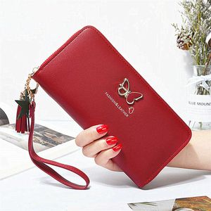 Wallets Fashion Butterfly Women Wallet Wrist Handle Phone Case Long Section Money Pocket Pouch Handbag Women's Purse Card Holders 2022L230303