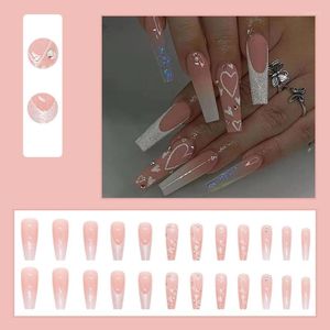 False Nails 24Pcs Acrylic Press On No Glue Nail Art Fake Stick D2TA