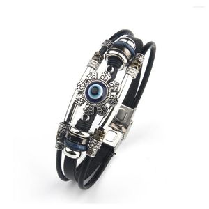 Bracelets de charme 2023 Jóias de glamour da moda Turquia Blue Eyes Leather Leather Bracelet Retro Multilayer Mangueado para acessórios masculinos