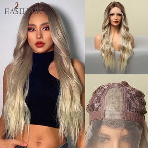 Synthetic Wigs Easihair Long Wavy Brown Ombre Synthetic Wigs for Women Soft Hair Wig Cosplay Heat Resistant 230227