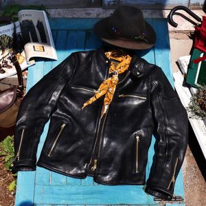 Herrjackor Autentiska 18-40 skräddare Brando Super Top Quality Italian Vegetable Torned Sheepskin Fashion Retro Stand Collar Biker Jacket