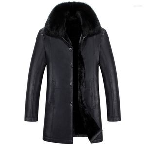 Men's Trench Coats Winter Warm Fleece Russian Coat Men Plus Size 4XL Removable Fur Collar Mens Sheepskin Jacket And With Wool Velvet