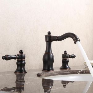 Bathroom Sink Faucets Quality Three-Hole Oil Rubbed Bronze Wide Spread Faucet Two Handle Brass