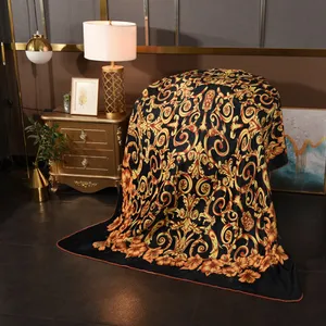 Luxury Designer Blanket black gold printed palce court Printed Sofa Bed Double layer fox velvet designers Throw Blankets