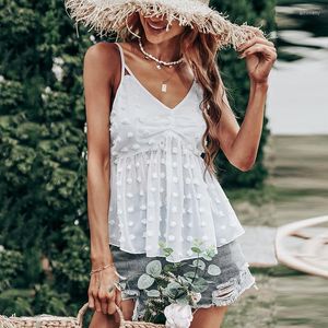 Women's Blouses 2023 Summer V-Neck Sleeveless Casual White Top Thin Shirt Women's Backless Loose Polka Dot Camisole Ladies