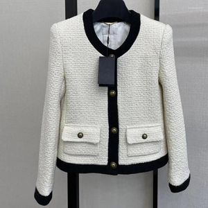 Damenjacken Frensh Style Kleiner Duft Weißer Tweed Wolljacke Frauen Oansatz Einreiher Kurze Oberbekleidung Frühling Herbst