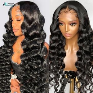 Allove Loose Deep Wave Wig 4x4 Transparenta spetsar för kvinnor Mänskligt hår före plockad brasiliansk remy