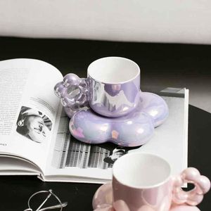 Tazze di piattini personalizzati personalizzati rosa bianco fiore viola e porcellana caffè da tè tazza di piattino set da tavolo regalo di compleanno unico regalo di compleanno