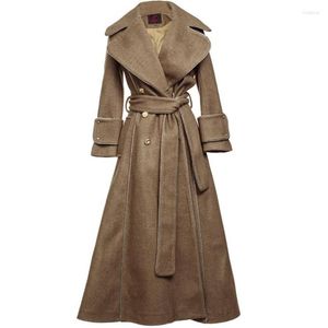 Chegada de lã feminina grossa x Long Cashmere Coat Women Women Outono Inverno Moda Dupla Treleshted Lã sobretudo