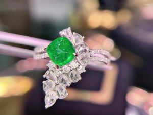 Cluster Rings GUILD Pure 18K Gold Jewelry 1.03ct Colombia Origin Green Emerald Gemstones Diamonds Female For Women Fine Ring