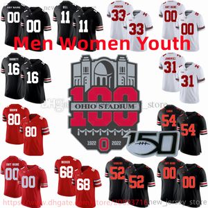 Пользовательский S-6XL NCAA College Ohio State Buckeyes Football Jerseys 44 J.T. Tuimoloau 33 Джек Сойер 4 Джулиан Флеминг 77 Париж Джонсон -младший.