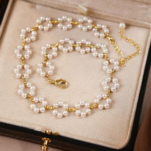 Choker Elegant Imitation Pearl Necklace Vintage Chokers For Women Girls Trend Beautiful Flower Necklaces Unusual Fashion Jewelry