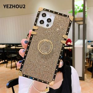 Yezhou2 Case Telefon dla iPhone 13 12 11 Pro Max Shimmering Powder Sequins Square All-Inclusive With Stand Personalized Ochronic Cover