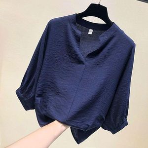 Kadınlar Blouses Kadın Bluz Bluz İlkbahar ve Yaz Üç çeyrek kol v-yaka Şifon Kadınlar Koreli tarzı gevşek üst blusas mujer de moda