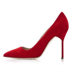 Fashion Women Sandals Pumps BB 105 mm Red Stone Suede Pointed Toes Pump Italy Slim Lady Shallow Mouth Design Luxury Evening Dress Stiletto High Heels Sandal Box EU 35-43