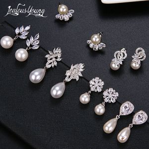 All typ modeimitation pärlor droppörhängen med kubik zirkoniume eleganta kvinnor bröllop örhänge för brud indiska smycken