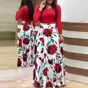 Casual Dresses Women Bohemian Short Sleeve Maxi Dress Color Block Polka Dot Floral Patchwork Bodycon midja Vintage Ladies Plus Size S-5XL