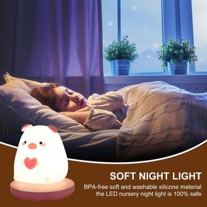 Luci notturne USB Silicone LED 1200mAh Animali Forma Lampada da tavolo Kawaii Ornamenti ricaricabili a 3 velocità Decorazioni per feste per l'home office