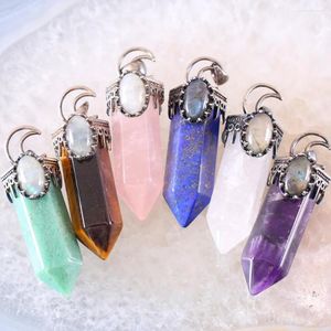 Pendant Necklaces Charm Necklace Natural Gem Mixed Colors Labradorite Bead Hexagon Antique Crown Half Moon Jewery Gift 1Pcs