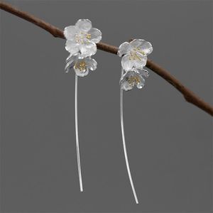 Baumelnde Ohrringe, Kronleuchter, Lotus-Spaß, Moment, eleganter Kirschblüten-Folwer, langer hängender Tropfen, 925er Sterlingsilber, Modeschmuck, Trend 2023