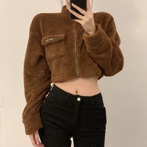 Damenjacken Frauen Dicke Koreanische Streetwear Winddichte Lammwolle Weibliche Warme Kurze Oberbekleidung Brief Fleece Jacke Winter Casual