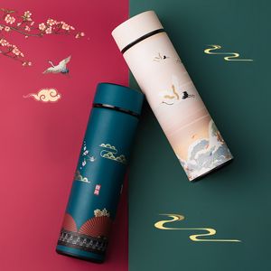 Water Bottles Intelligent Thermos Coffee Bottle Chinese Classical Style LED Touch Display Stainless Steel Thermal Cup Tea Mug Water Bottles 230303